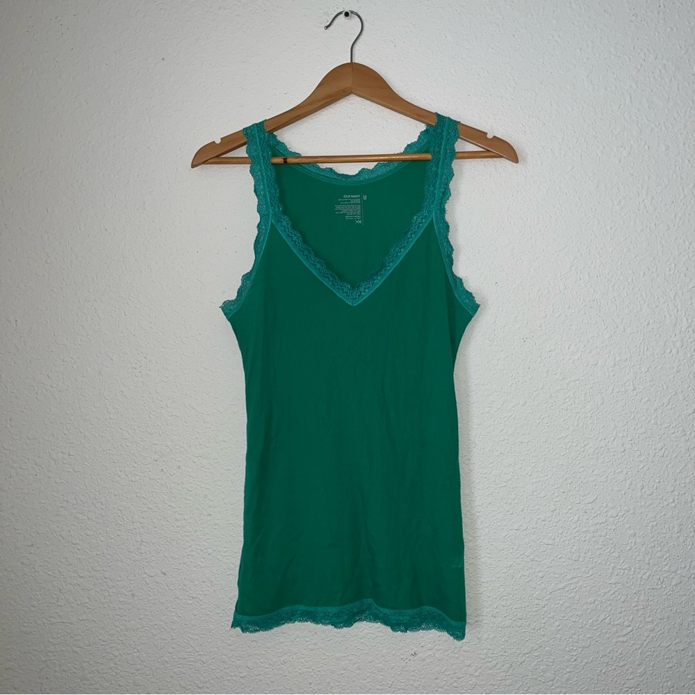 Early 2000s Y2K Old Navy Green Lace Trim Tank Top - Picture 4 of 5